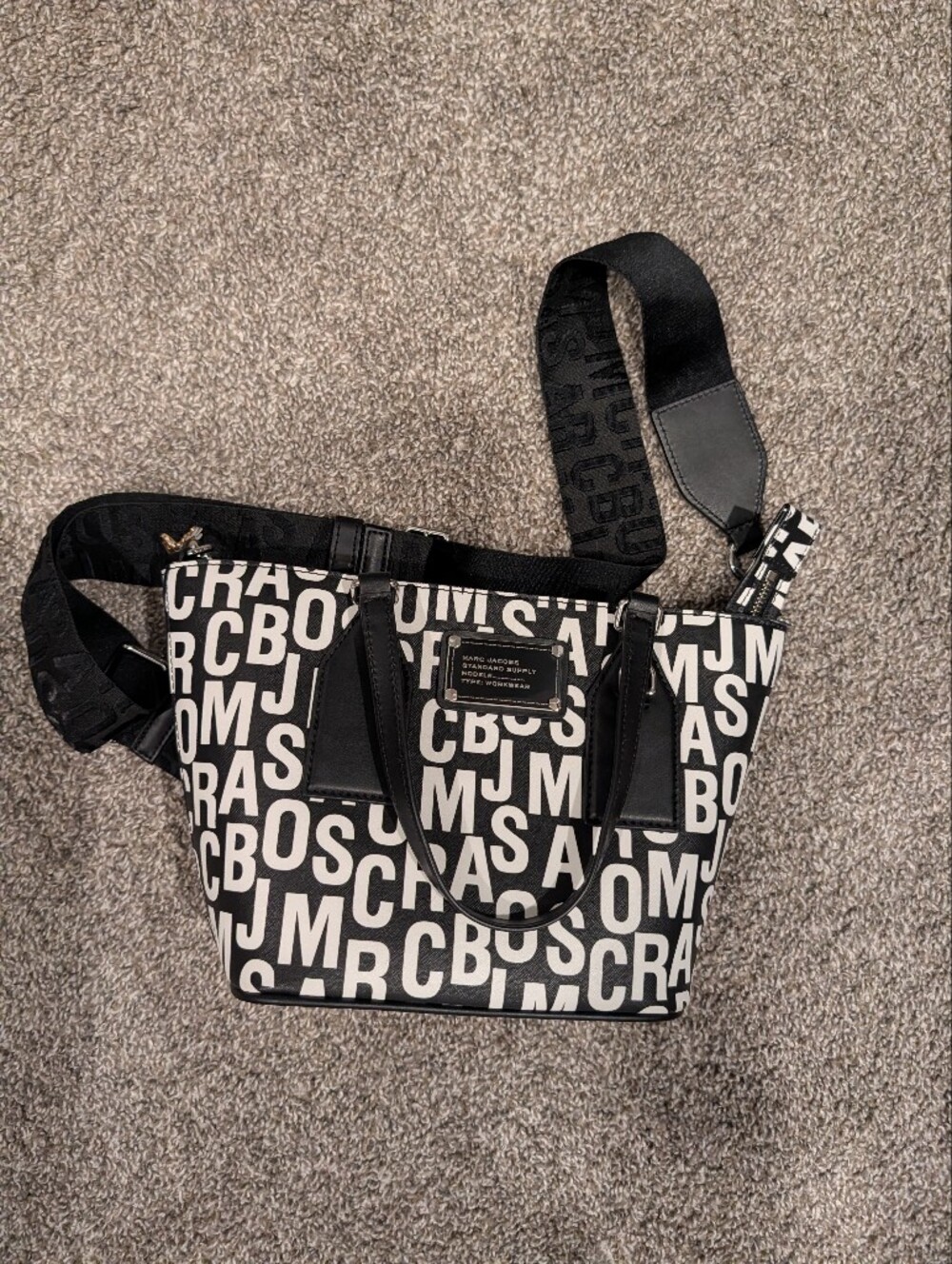 Marc Jacobs Black & White Logo-Print Crossbody Tote